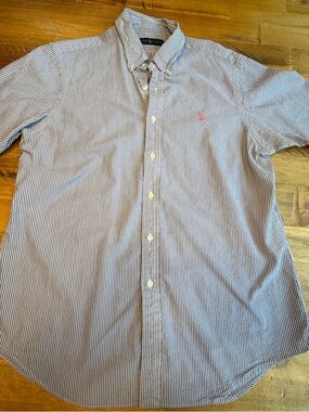 Ralph Lauren Blue and White Narrow-Striped Button-Down Shirt